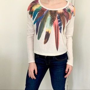 Forever 21 oatmeal feather boho crop Y2K long sleeve colorful festival pride